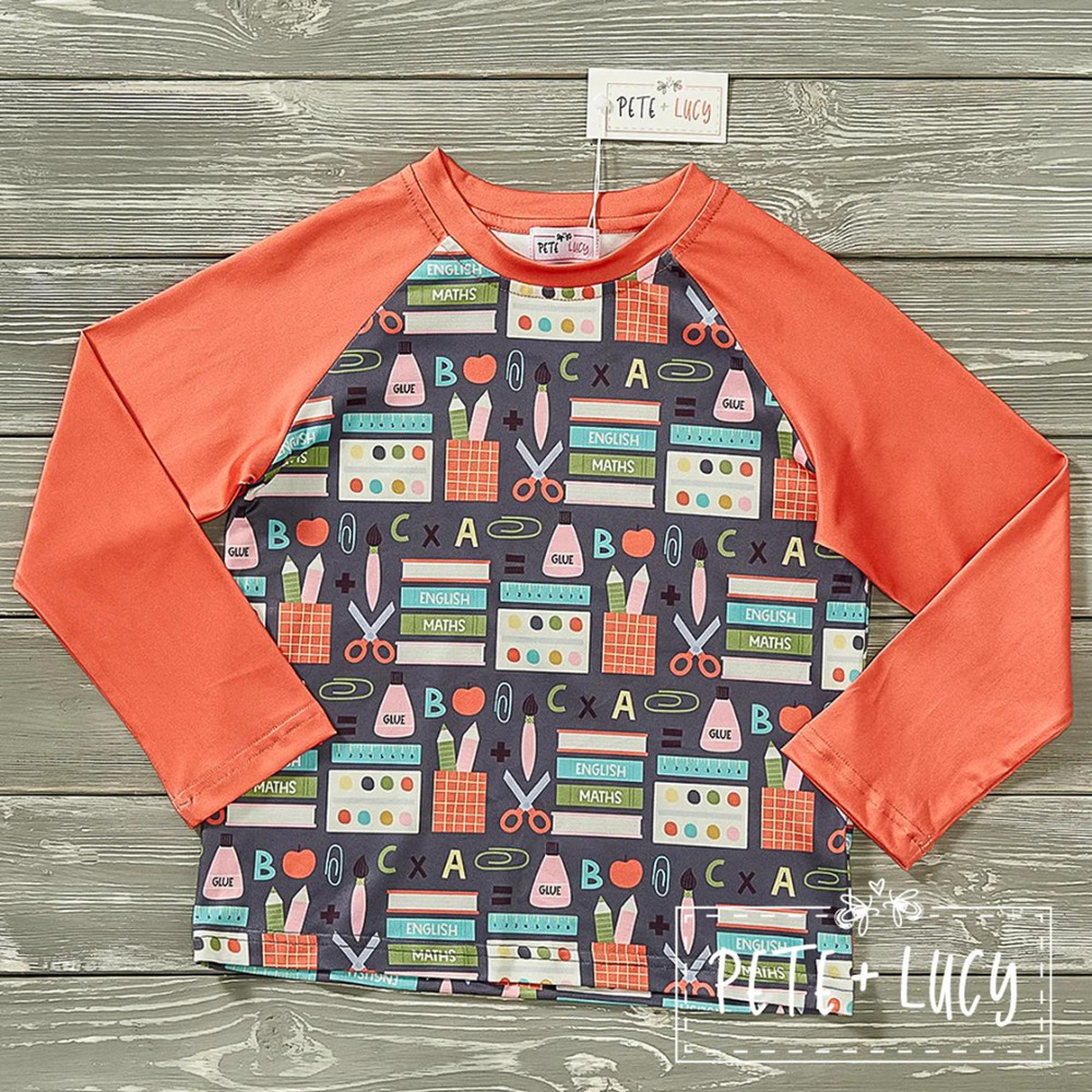 PETE + LUCY Ready to Learn Gray School Theme Boys 4T Long Sleve Shirt NEW